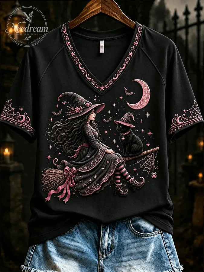 Women'S Casual Retro Pink Art Printed T-Shirt