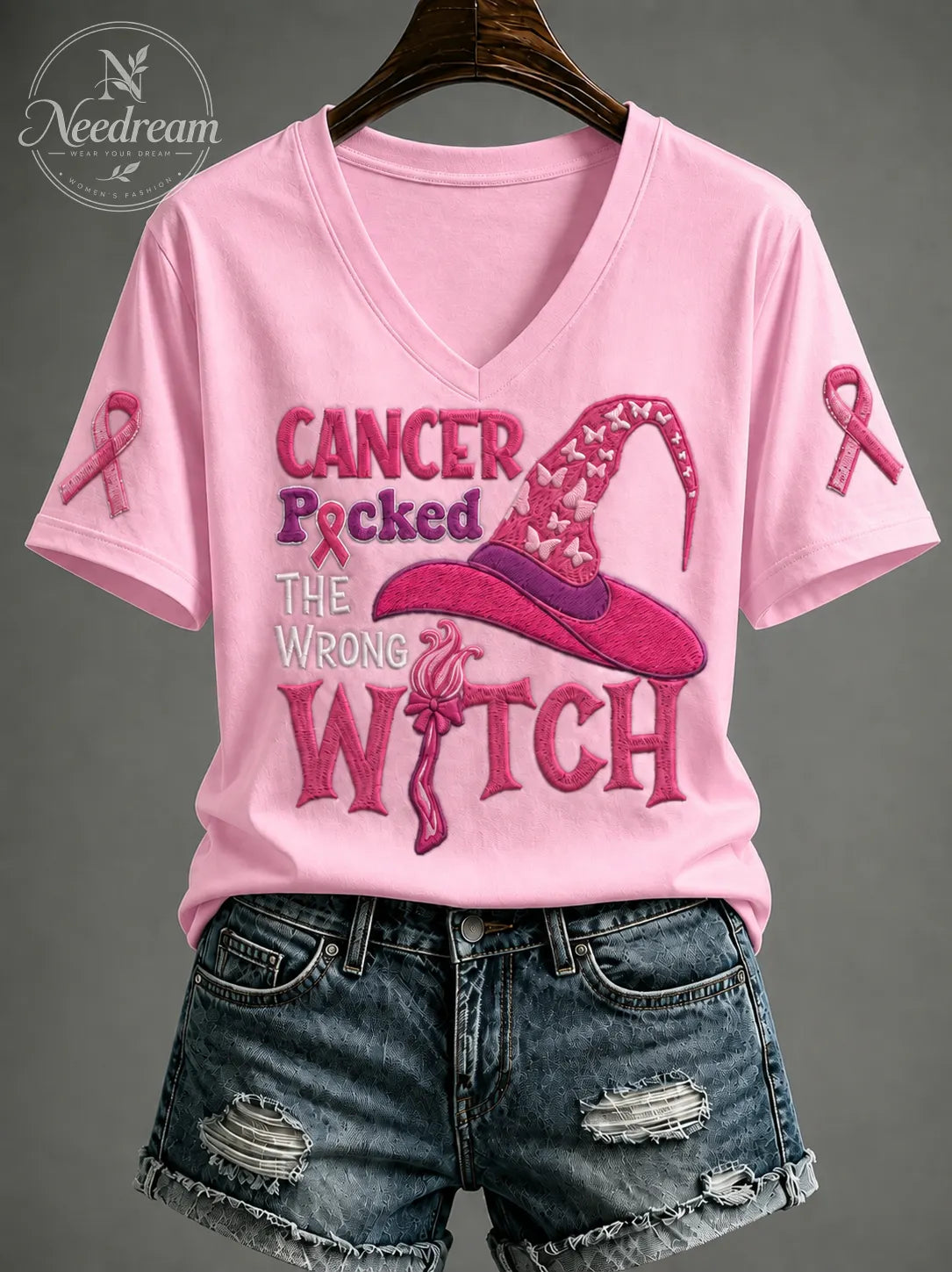 Women'S Pink Breast Cancer Awareness Print T-Shirt