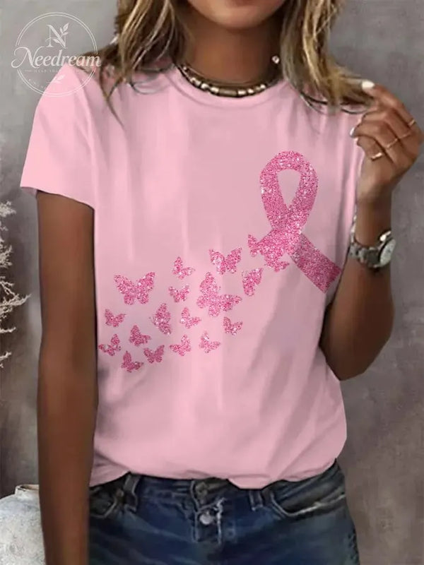 Women's Breast Cancer Awareness Print Casual T-Shirt