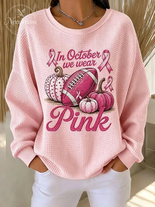 Women'S Pink Rugby Waffle Sweatshirt
