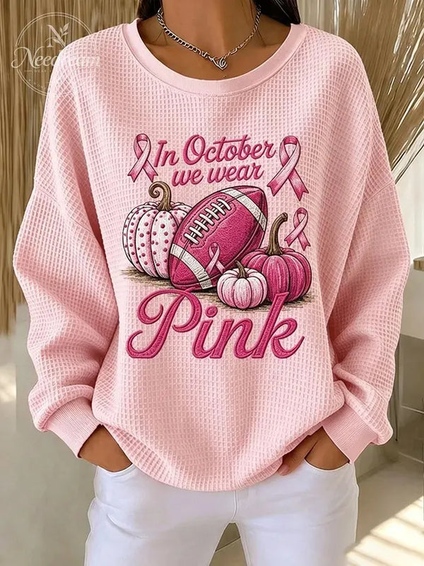 Women'S Pink Rugby Waffle Sweatshirt