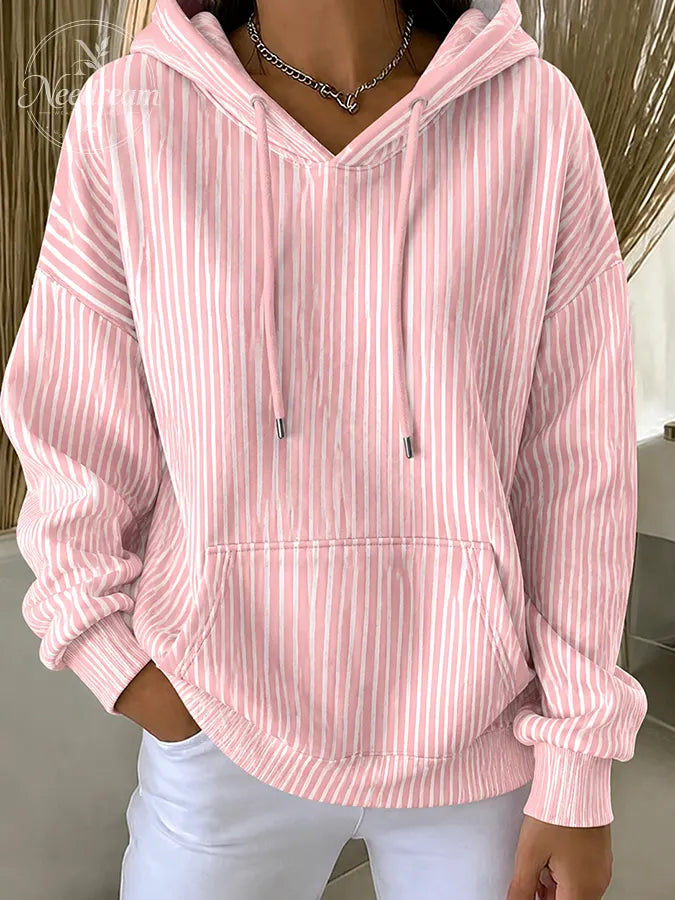 Women'S Casual Striped Hooded Printed Sportswear