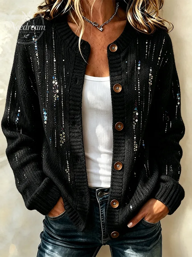 Ladies' Casual Plant Flower Knitted Cardigan Top