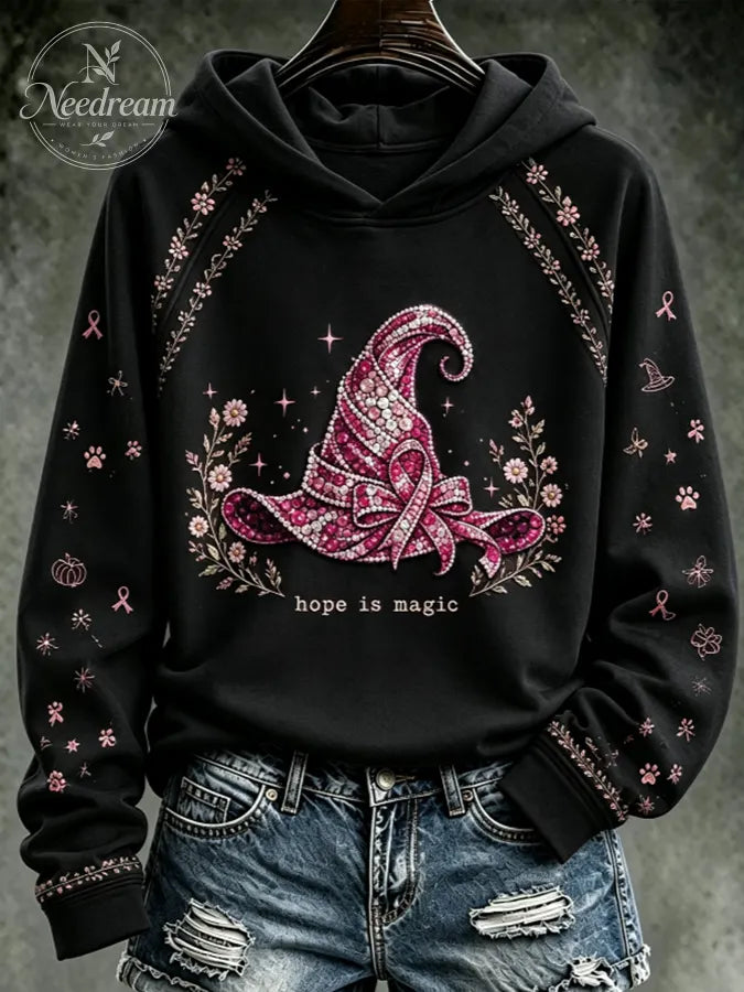 Women's Vintage Breast Cancer Awareness Print Hoodie