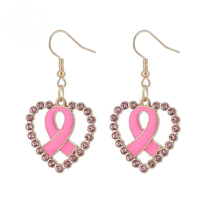 Pink Ribbon Heart Health Breast Cancer Earrings