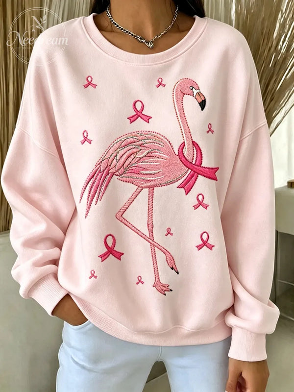 Women's Pink Flamingo Print Casual Sweatshirt