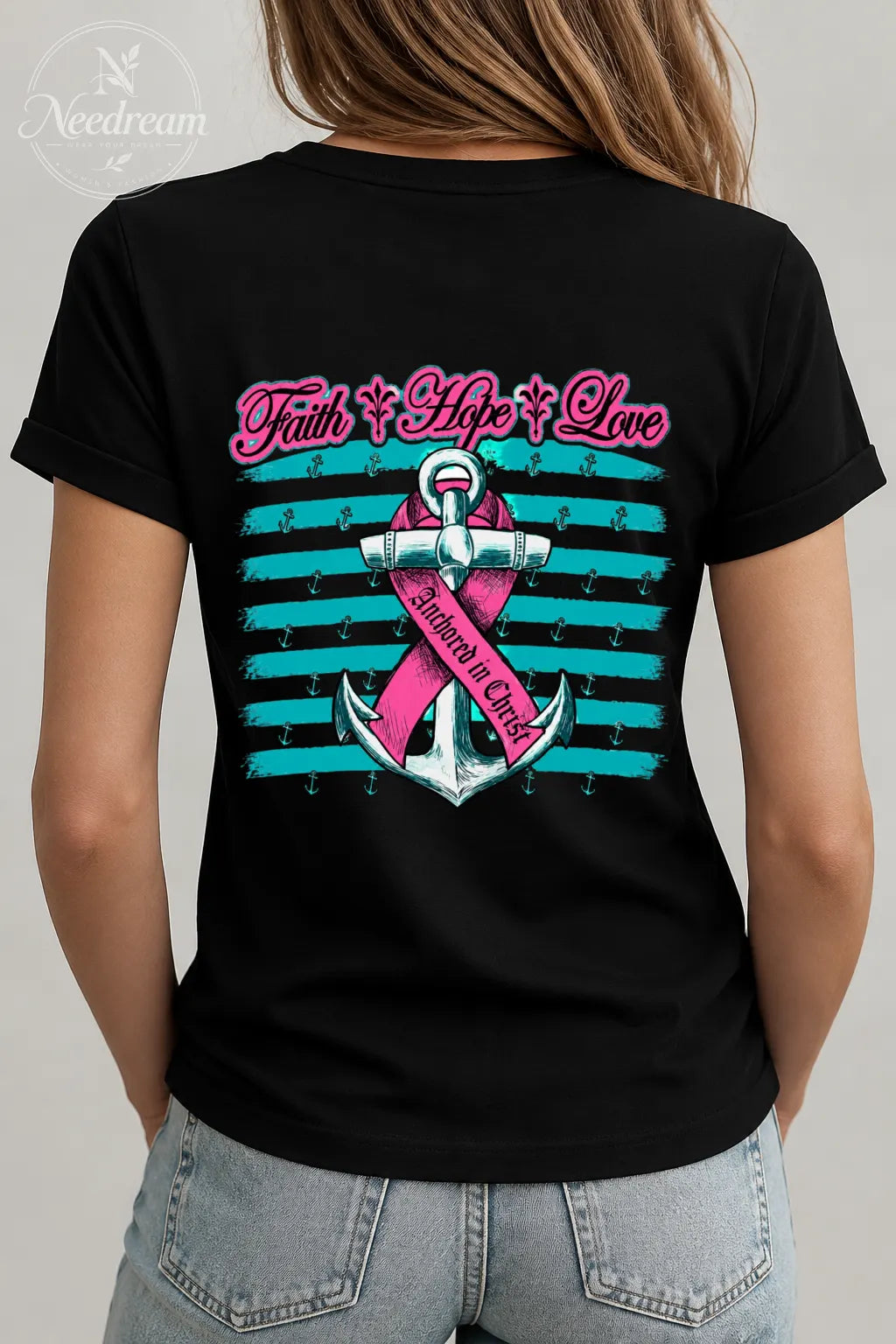 Women'S Breast Cancer Awareness Hope Short Sleeve Tee T-Shirt Crew Neck Printing Casual Graphic Tee
