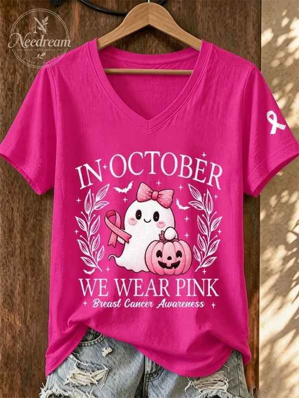 Women'S In October We Wear Pink Print T-Shirt