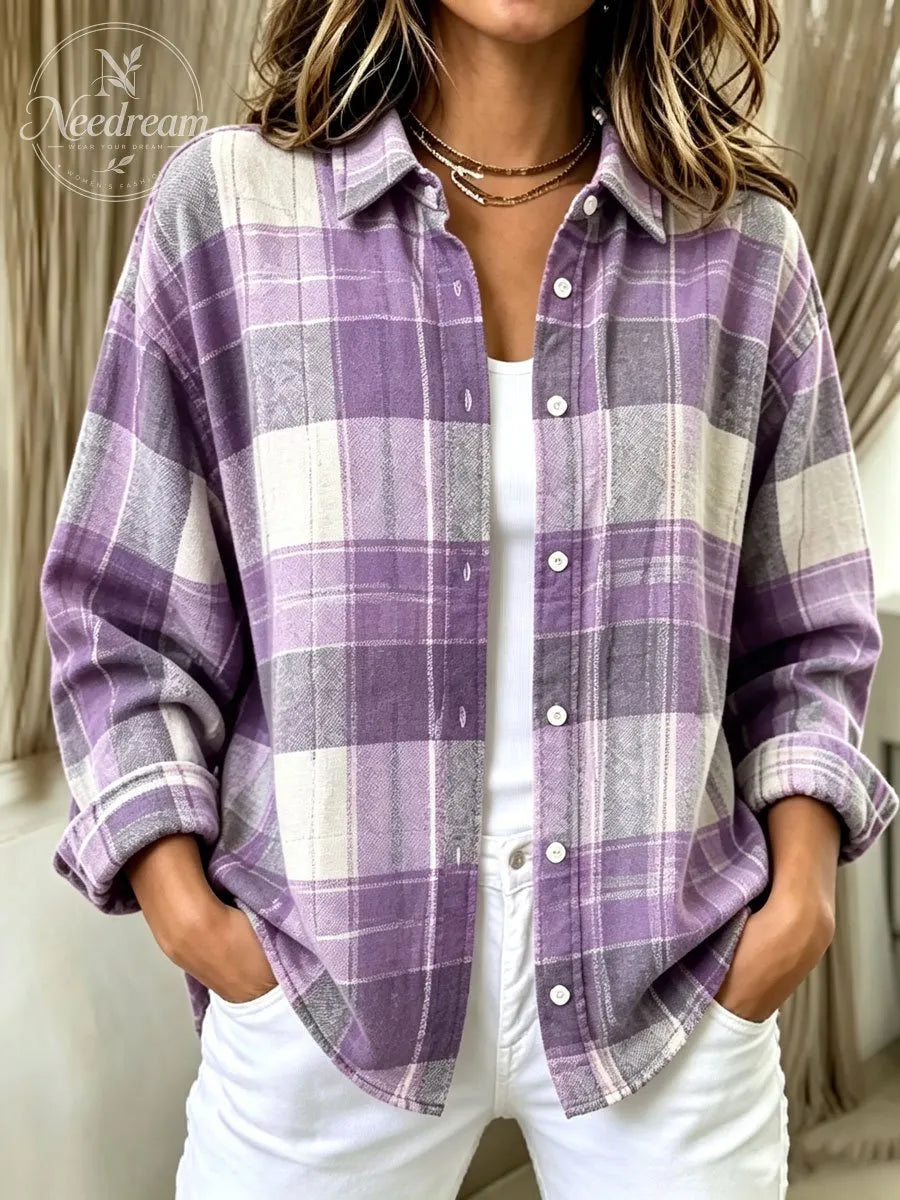 Ladies' Checkered Pattern Casual Long Sleeved Shirt