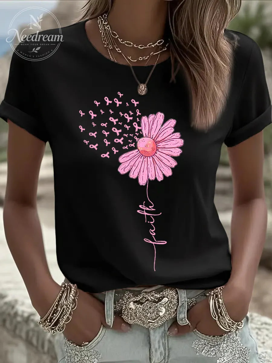 Women's Breast Cancer Faith Print Casual T-shirt