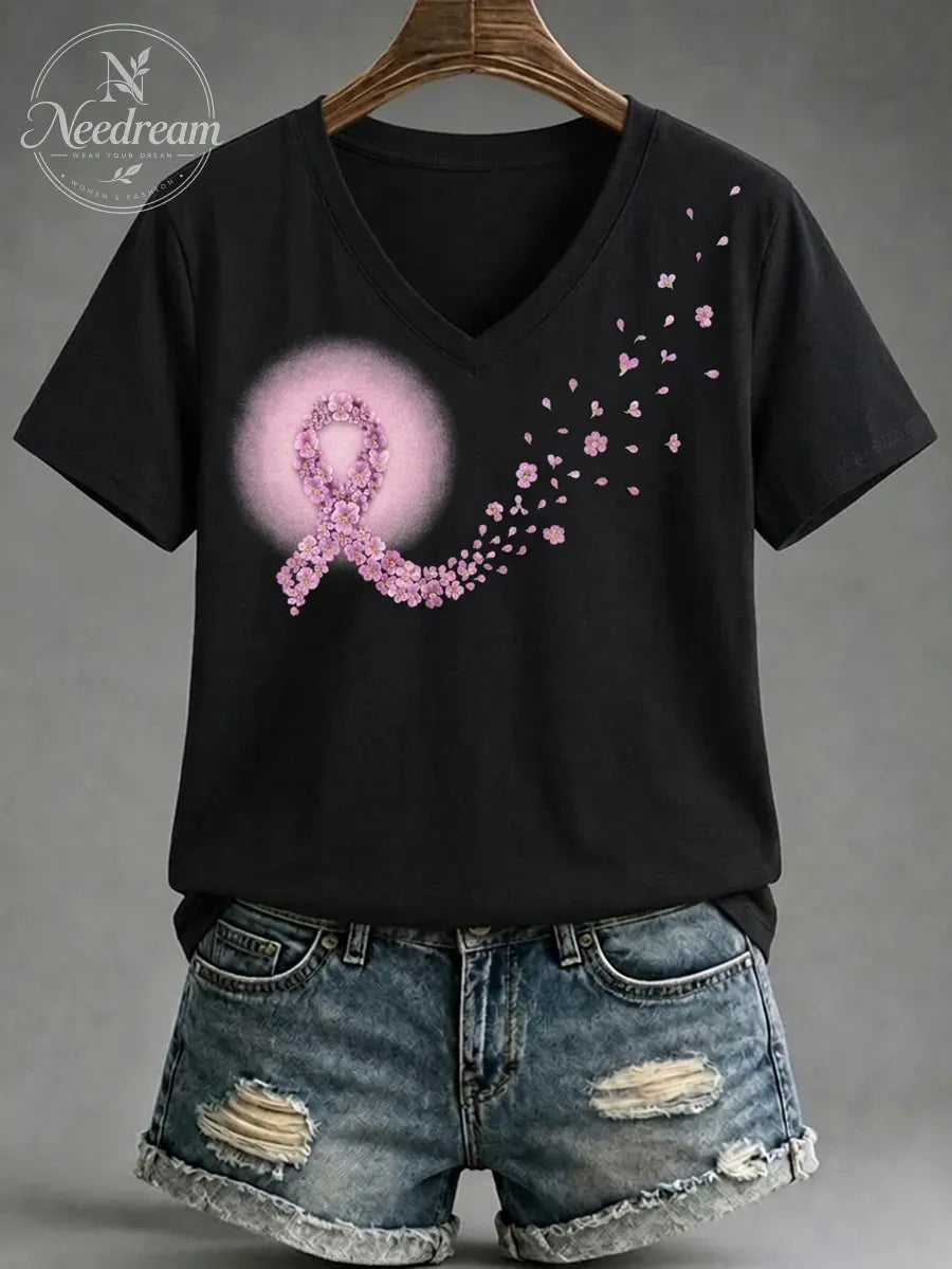 Women's Breast Cancer Awareness V-Neck Short-Sleeve T-Shirt