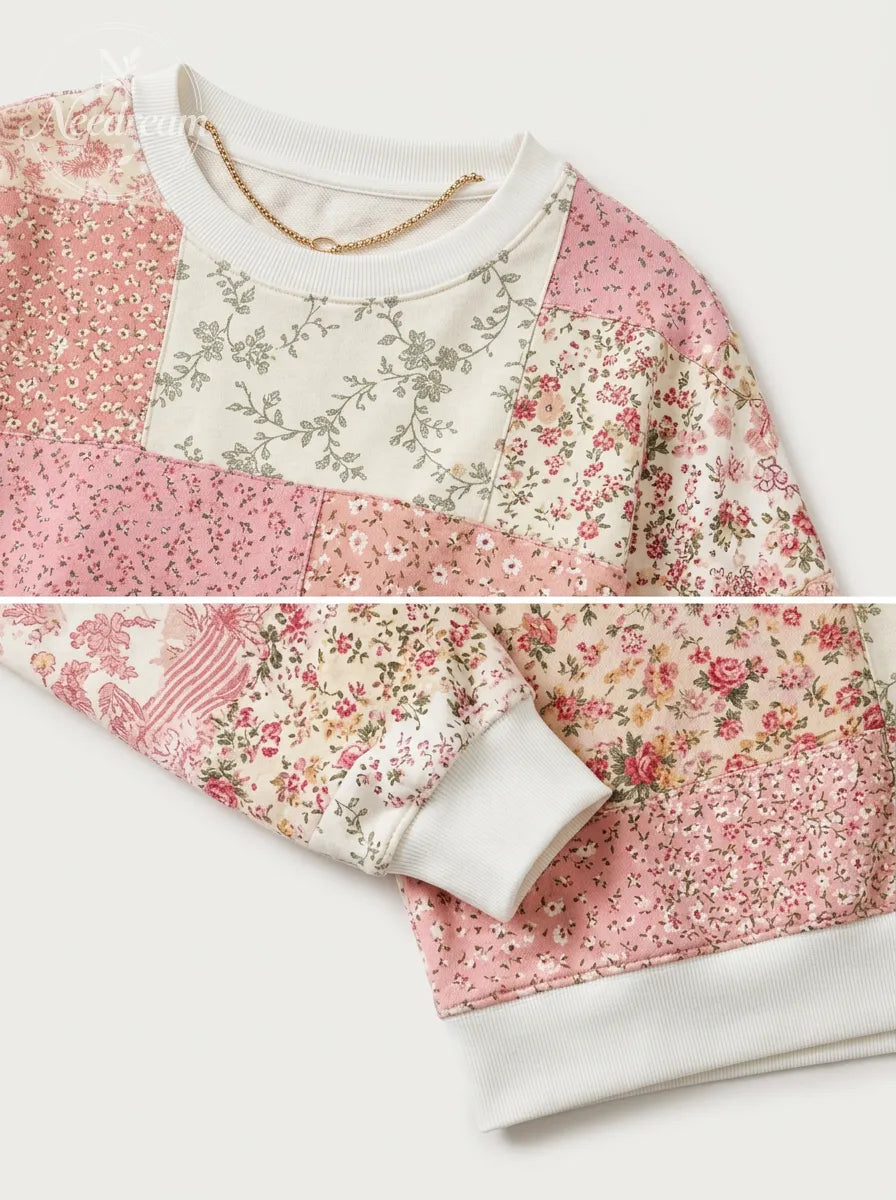 Women's Breast Cancer Awareness Pink Floral Patchwork Printed Sweatshirt