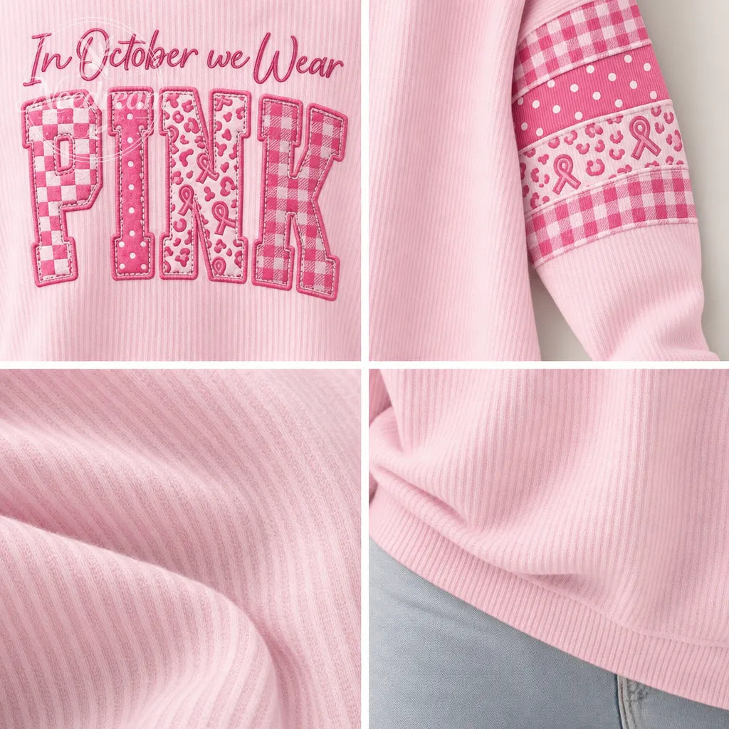 Women's Pink Graphic Print Long Sleeve Cotton Blend Sweatshirt