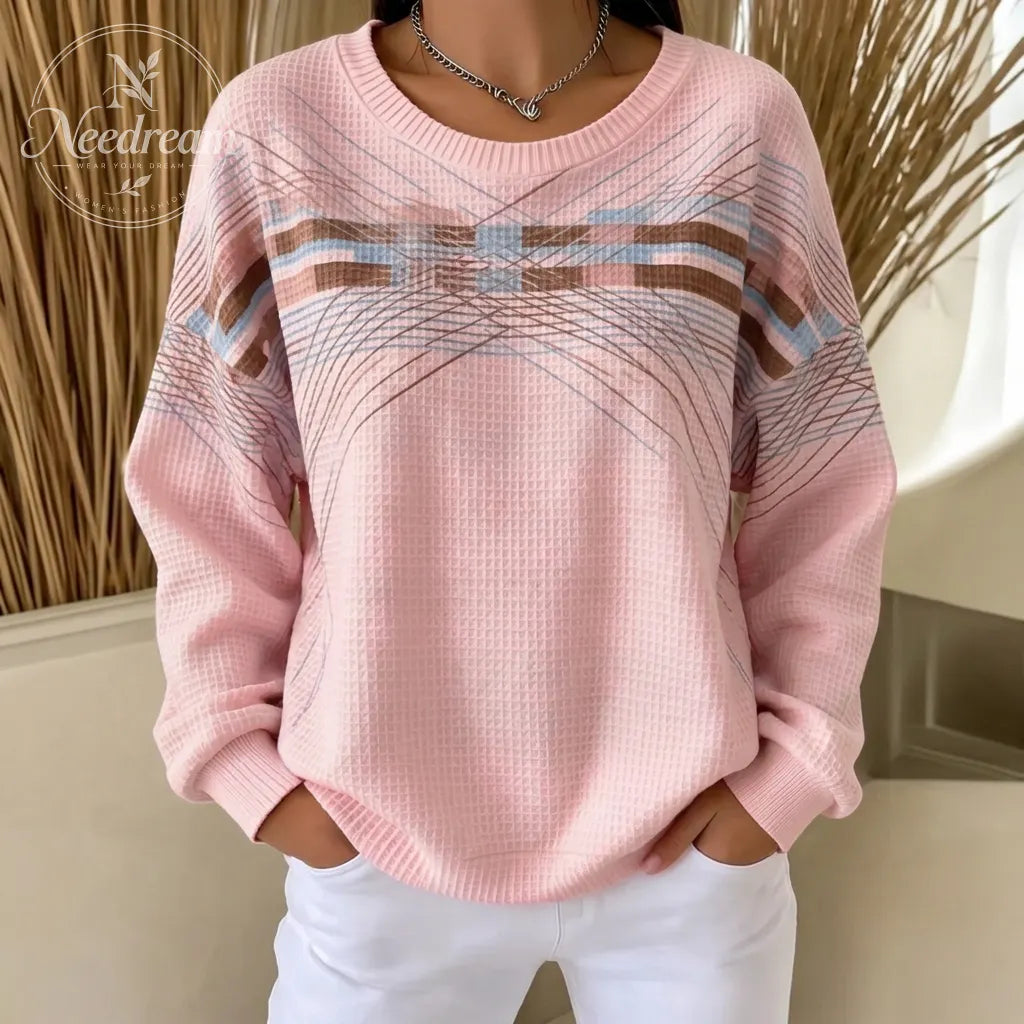 Women's Breast Cancer Awareness Pink Waffle Knit Printed Sweatshirt