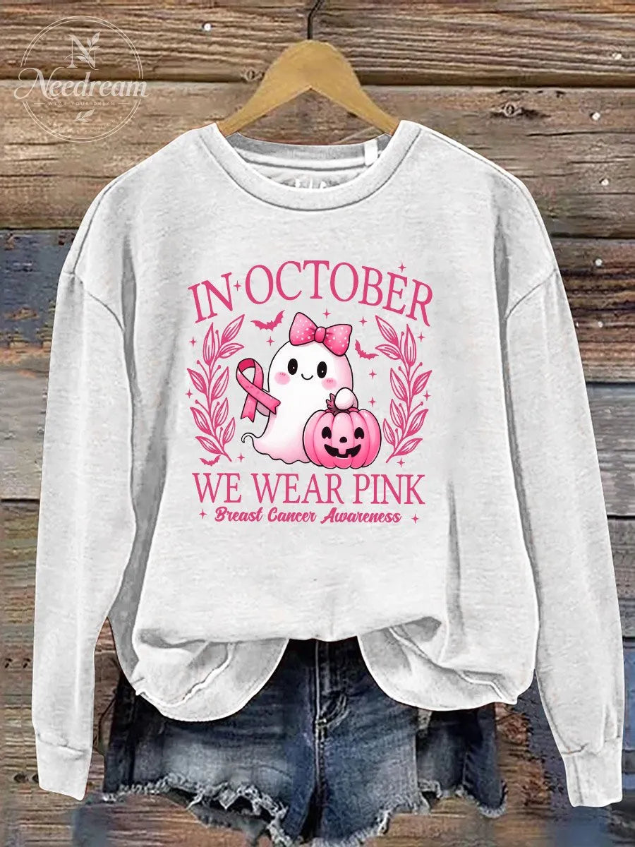 Women's In October We Wear Pink  Pattern Print Casual Sweatshirt