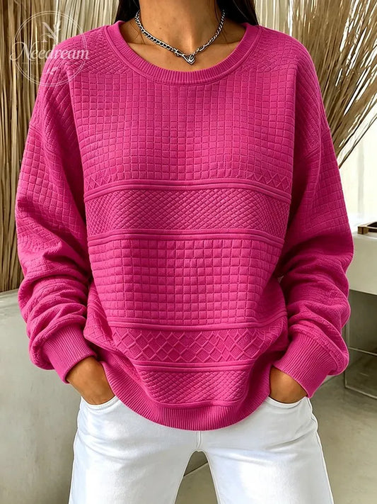 Women'S Pink Round Neck Checkered Sports Shirt