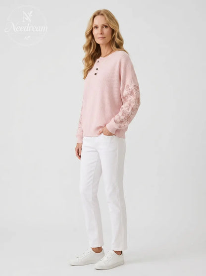 Women's Breast Cancer Awareness Floral Embroidered Printed Sweatshirt