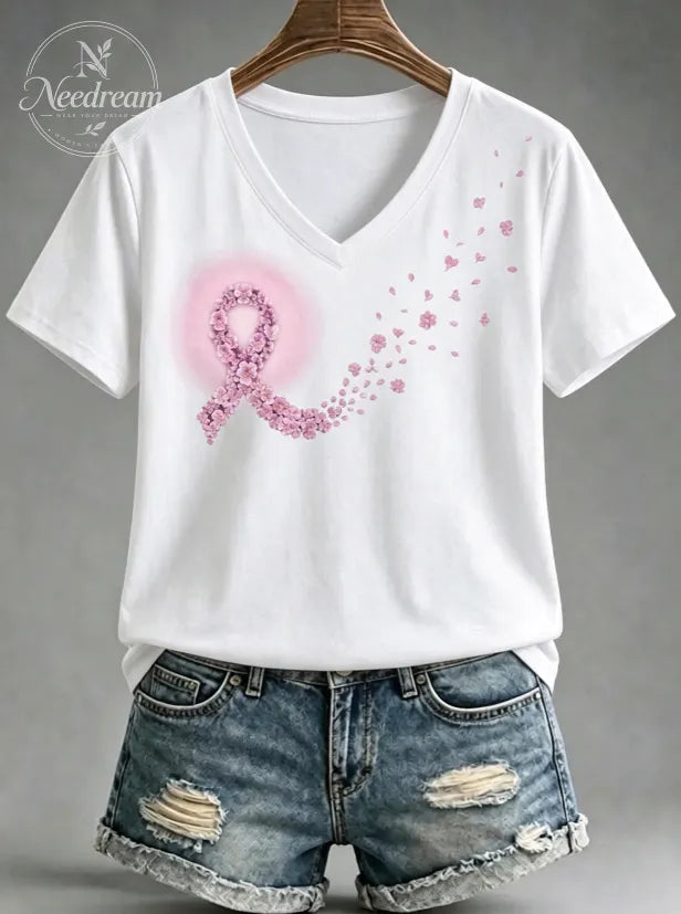 Women's Breast Cancer Awareness V-Neck Short-Sleeve T-Shirt