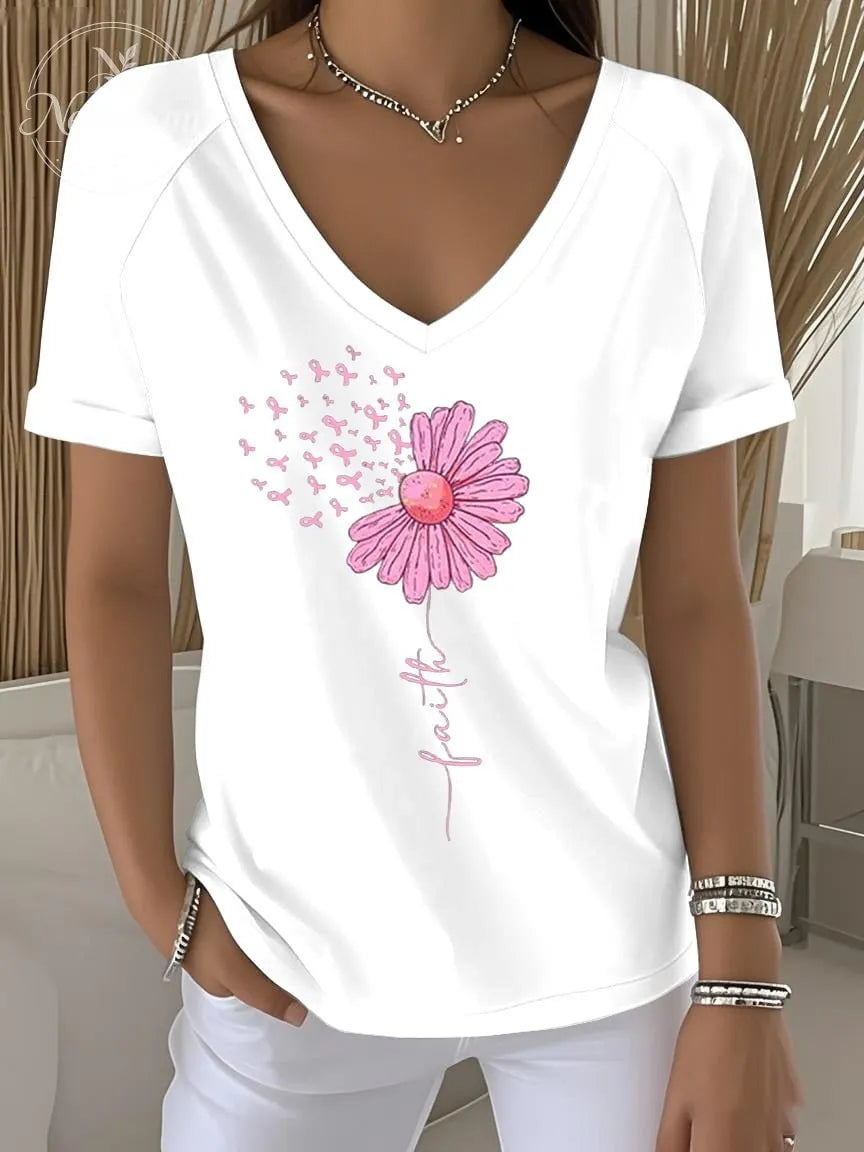 Women's Breast Cancer Faith Printed Short-Sleeved T-Shirt
