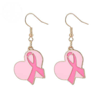 Pink Ribbon Heart Health Breast Cancer Earrings