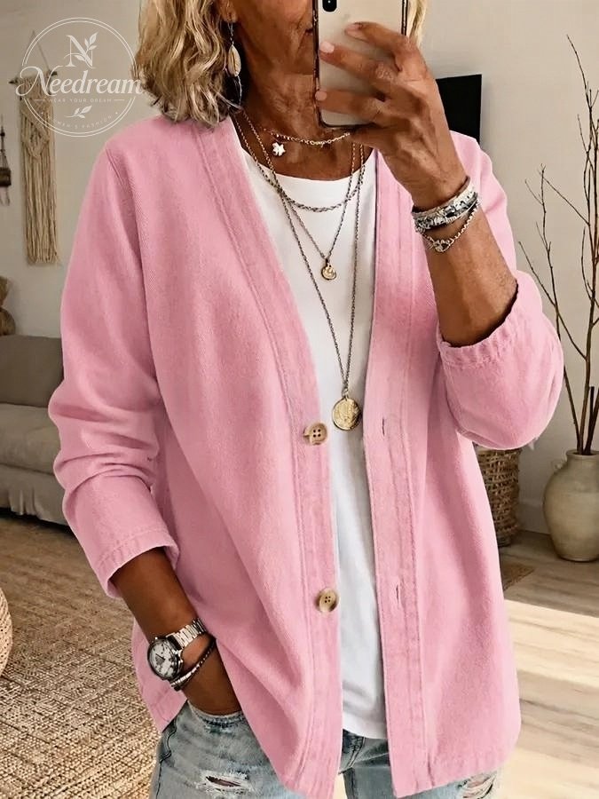 Women'S Pink Print Long-Sleeve Casual Spring/Autumn Cardigan