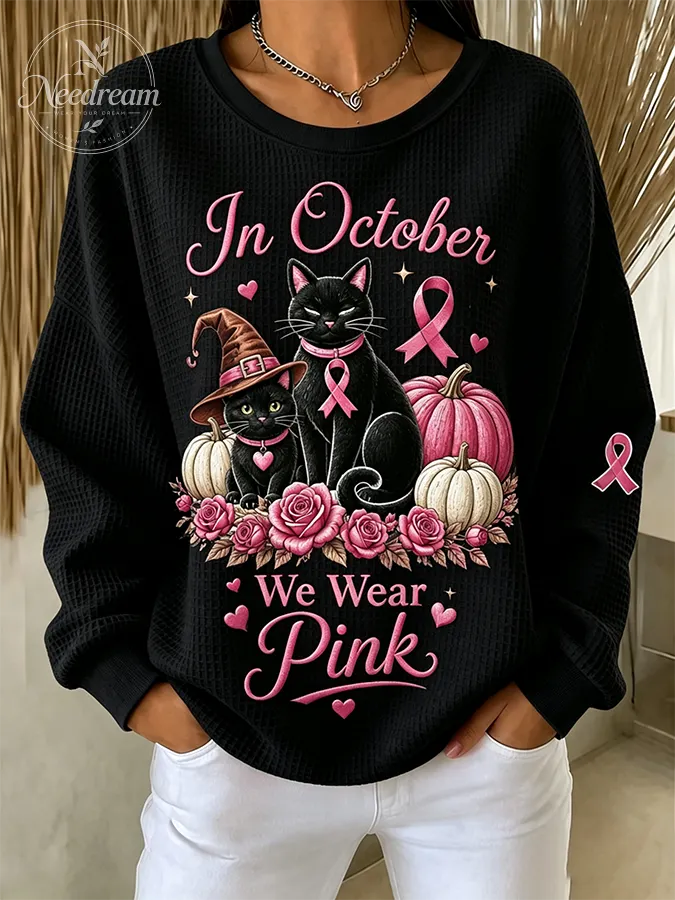 Women'S Casual Breast Cancer Halloween Waffle Top