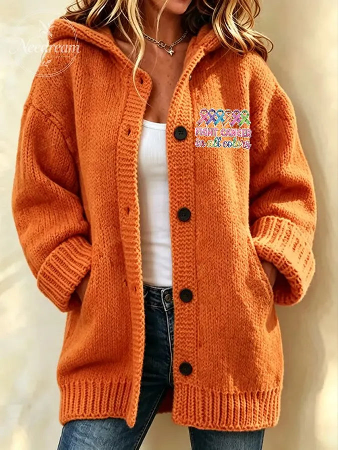 Women's Against Cancer Print Casual Cardigan