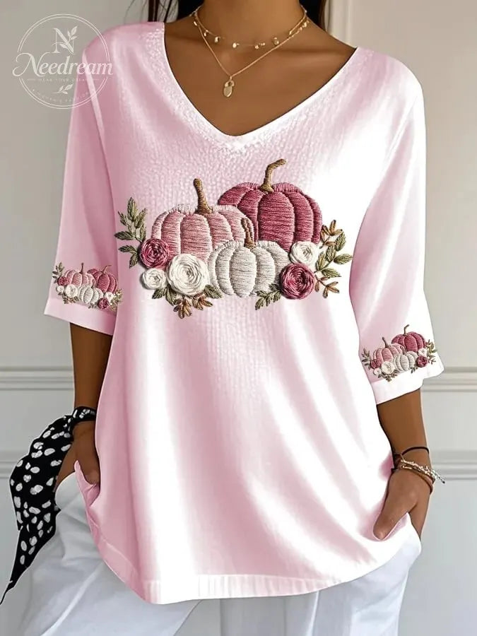 Women's Casual Autumn Pumpkin Bubble Wrinkle Top