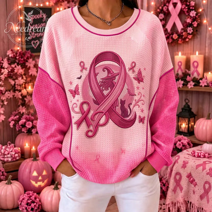 Women's Breast Cancer Awareness Witch Cat Butterfly Printed Sweatshirt