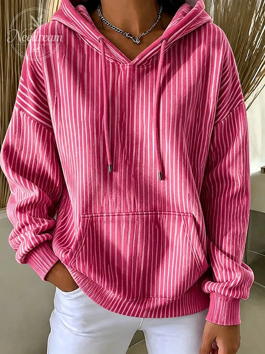 Women'S Casual Striped Hooded Printed Sportswear