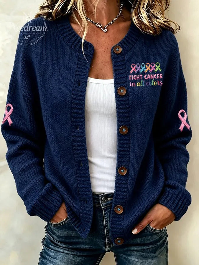 Women'S Pink Breast Cancer Leopard Flower Cardigan