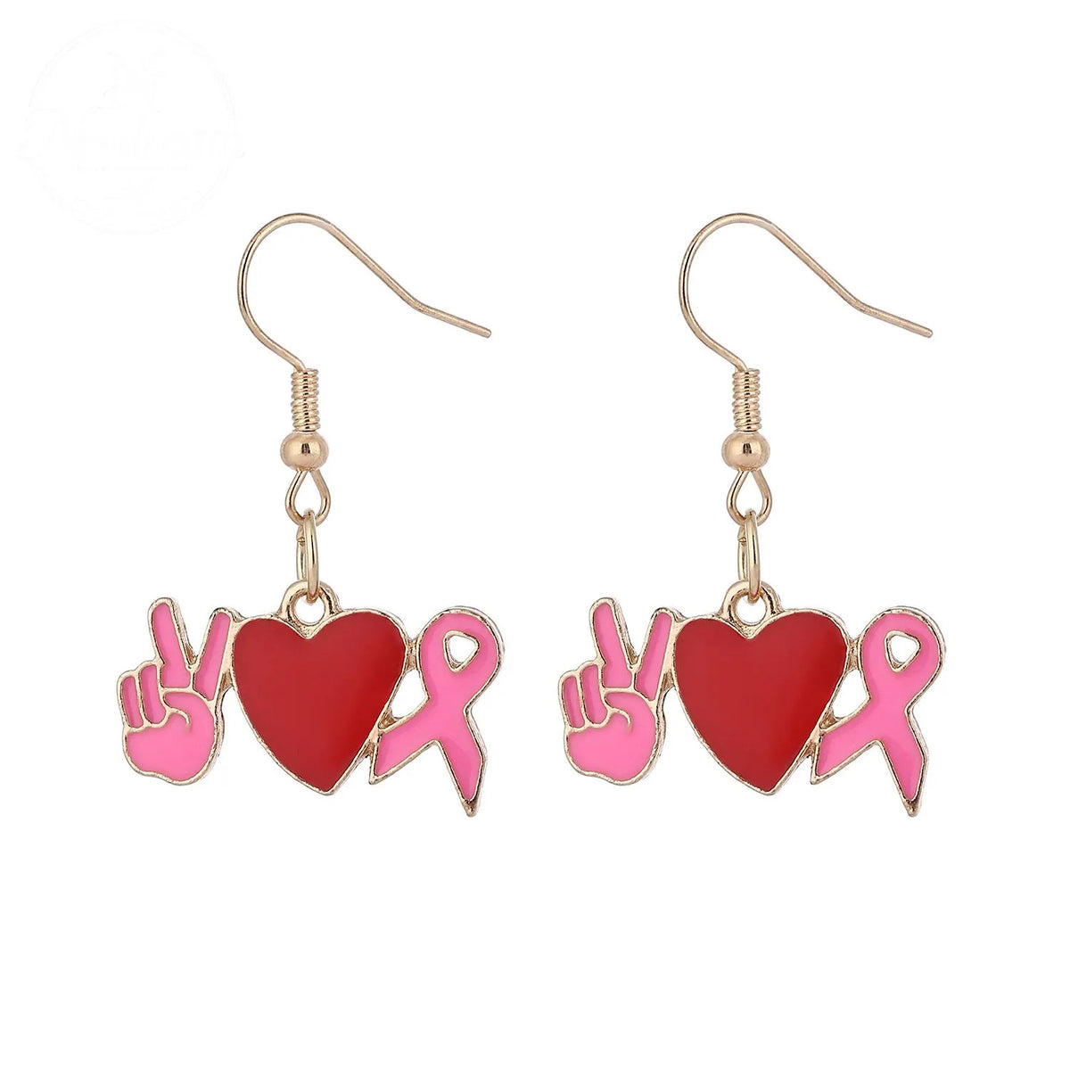 Pink Ribbon Heart Health Breast Cancer Earrings