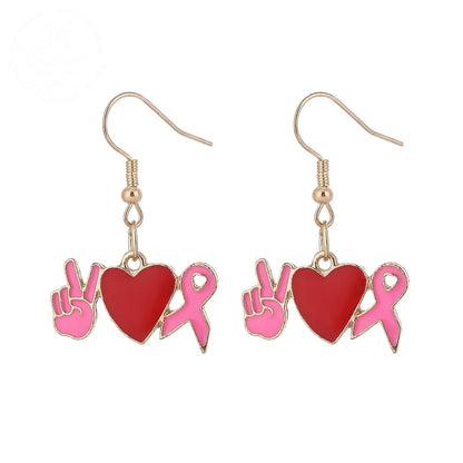 Pink Ribbon Heart Health Breast Cancer Earrings