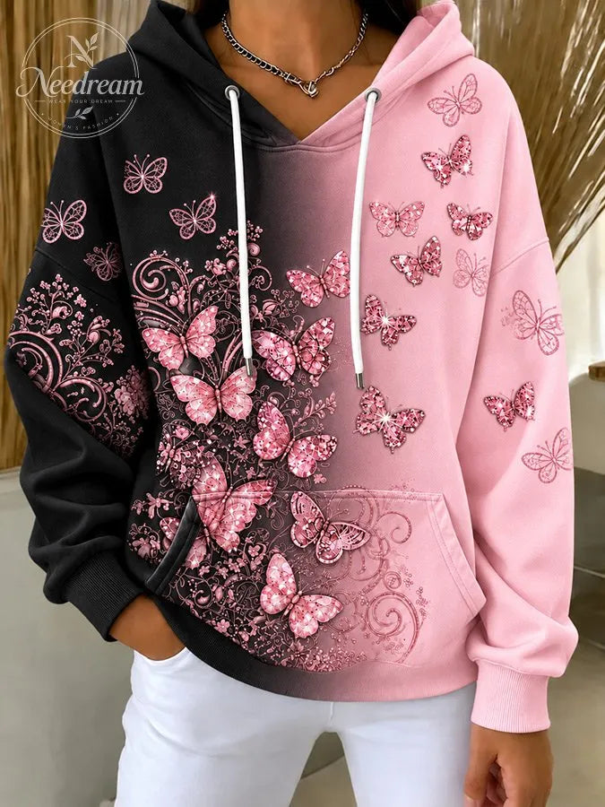 Women'S Gradient Butterfly Printed Hoodie