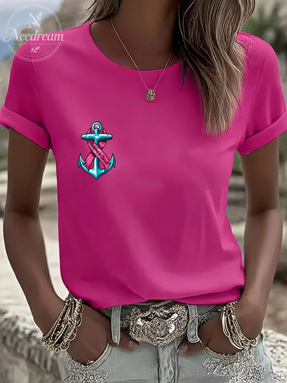 Women'S Breast Cancer Awareness Hope Short Sleeve Tee T-Shirt Crew Neck Printing Casual Graphic Tee