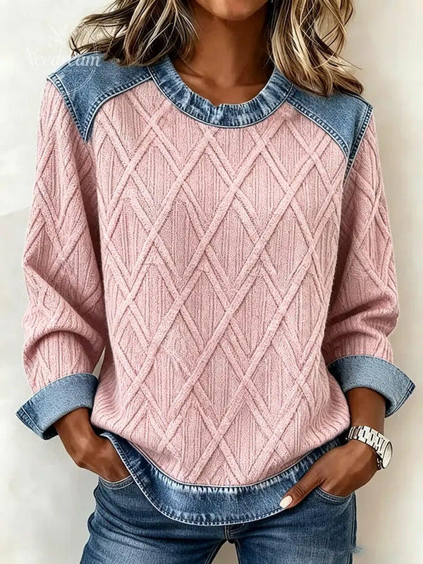 Women's Elegant Regular Fit Contrast Stitching Sweatshirt