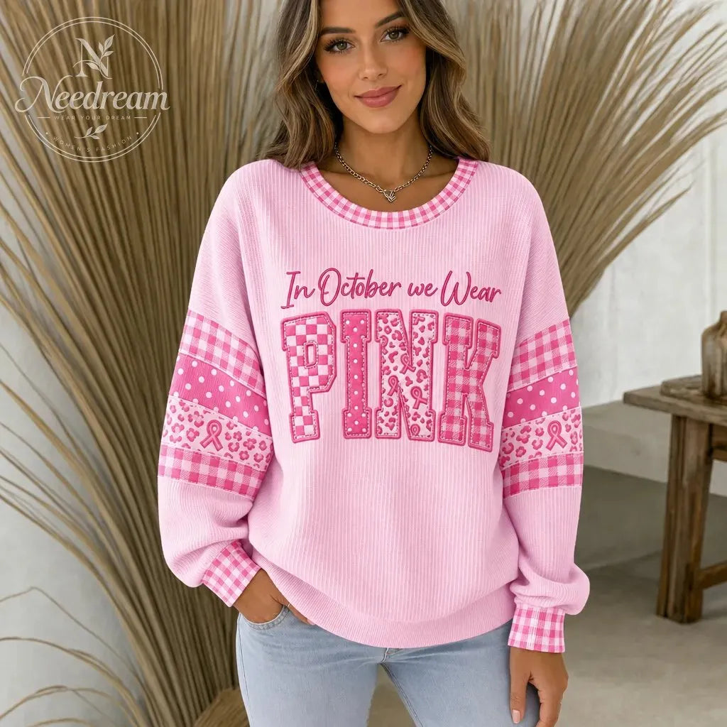 Women's Pink Graphic Print Long Sleeve Cotton Blend Sweatshirt
