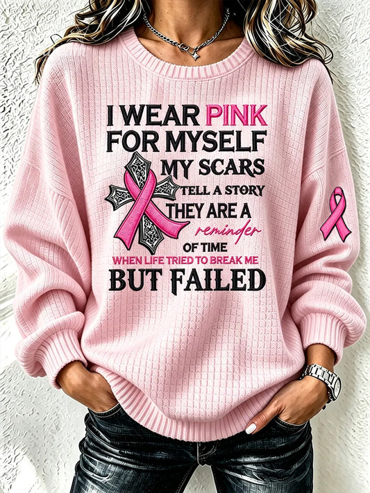 Women'S Casual Breast Cancer Promotion Round Neck Sweater