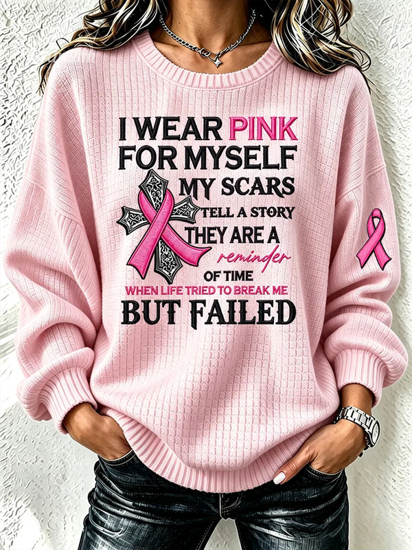 Women'S Casual Breast Cancer Promotion Round Neck Sweater