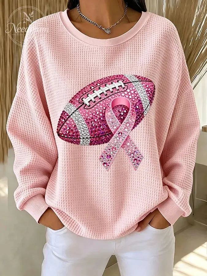 Women'S Pink Rugby Waffle Sweatshirt