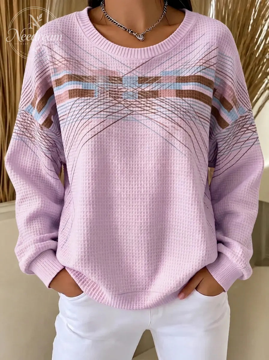 Women's Breast Cancer Awareness Pink Waffle Knit Printed Sweatshirt
