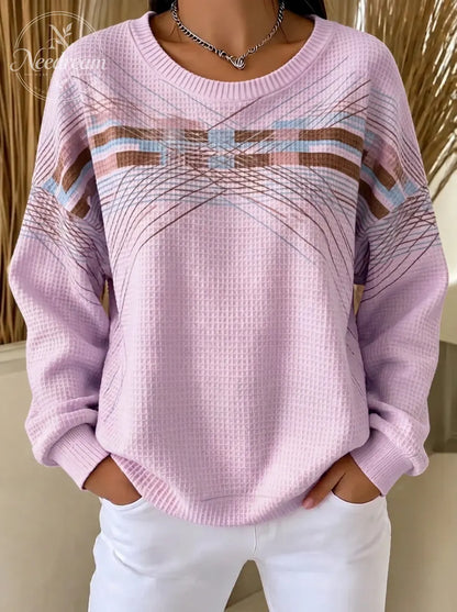 Women's Breast Cancer Awareness Pink Waffle Knit Printed Sweatshirt