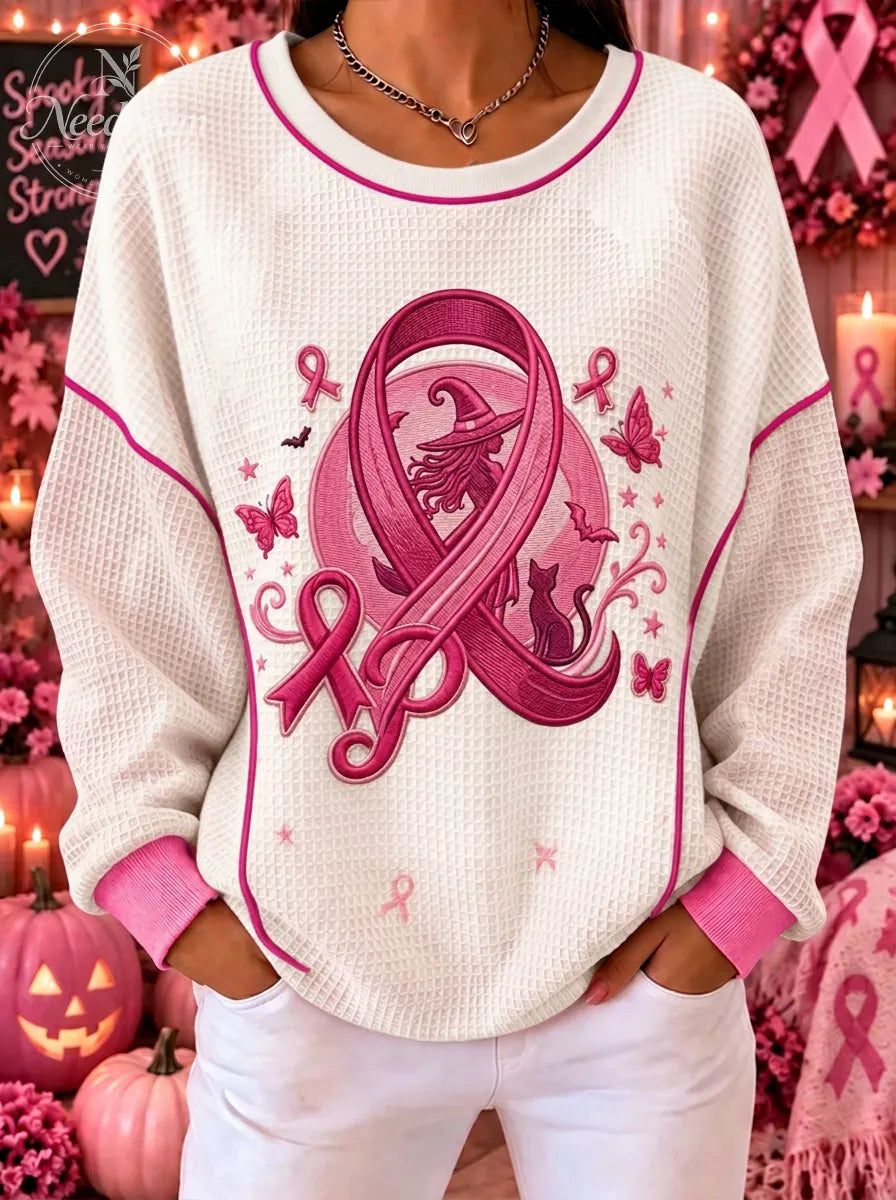 Women's Breast Cancer Awareness Witch Cat Butterfly Printed Sweatshirt