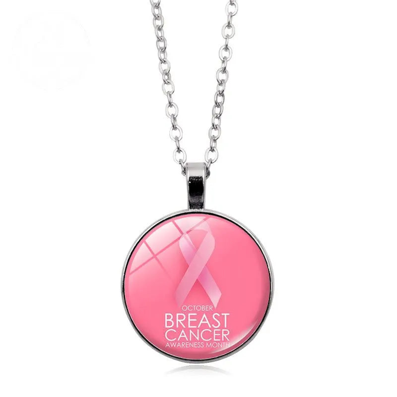 Love Women Pink Ribbon Gemstone Necklace