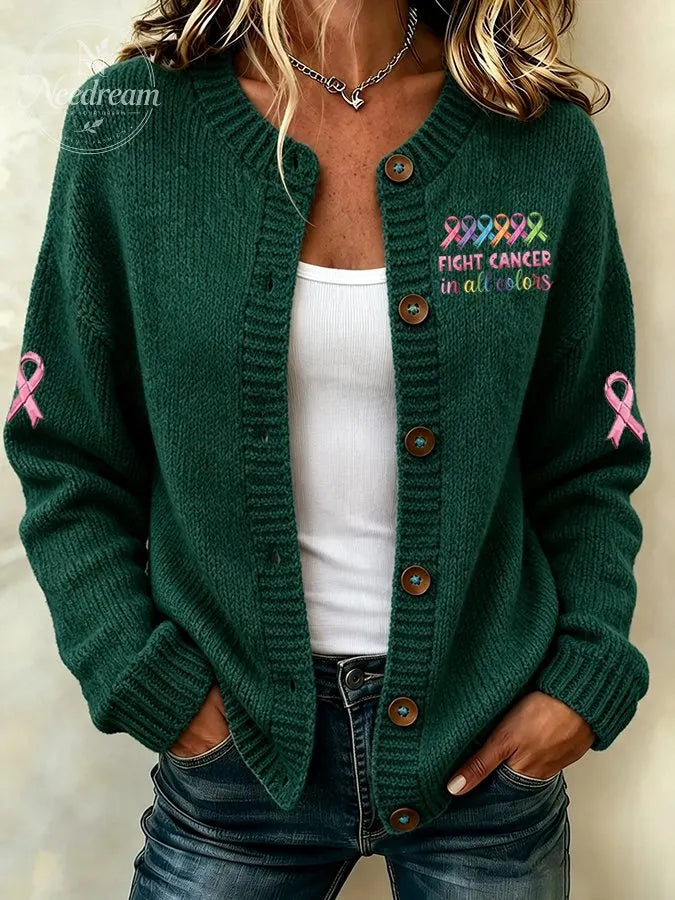 Women'S Pink Breast Cancer Leopard Flower Cardigan