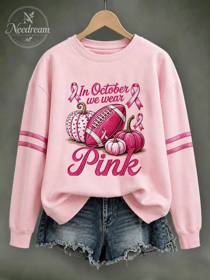 Women'S Casual Cancer Promotion Month Multi Color Round Neck Top
