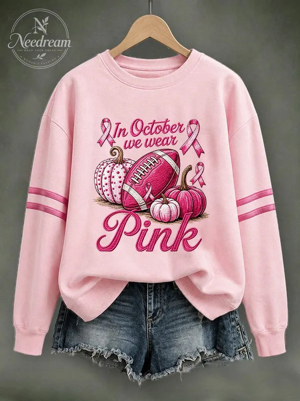 Women'S Casual Cancer Promotion Month Multi Color Round Neck Top