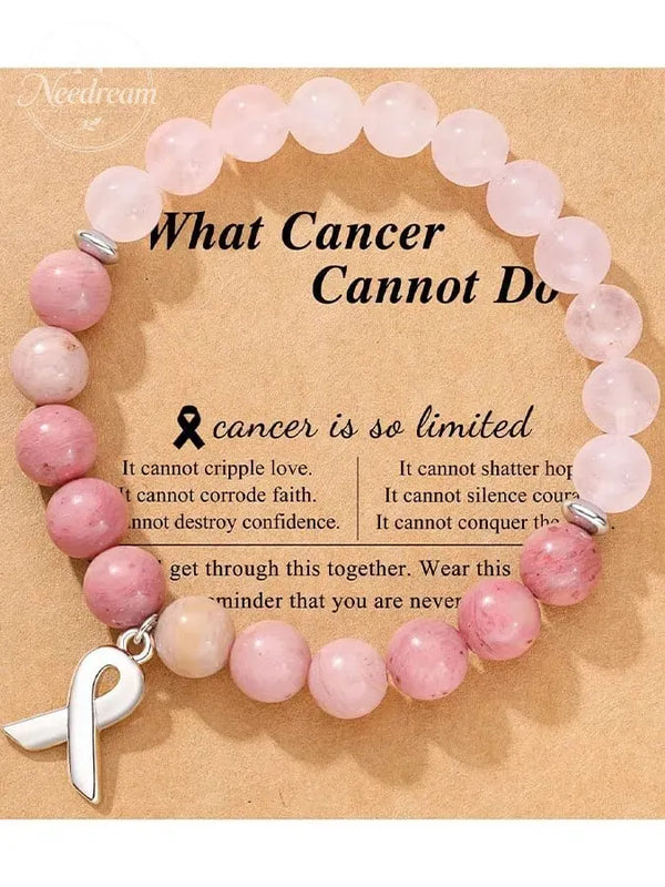 Women's Breast Cancer Awareness Ribbon Pendant Handmade Casual Bracelet