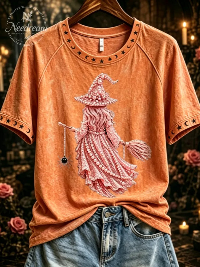 Women'S Breast Cancer Theme Halloween Elements Printed T-Shirt