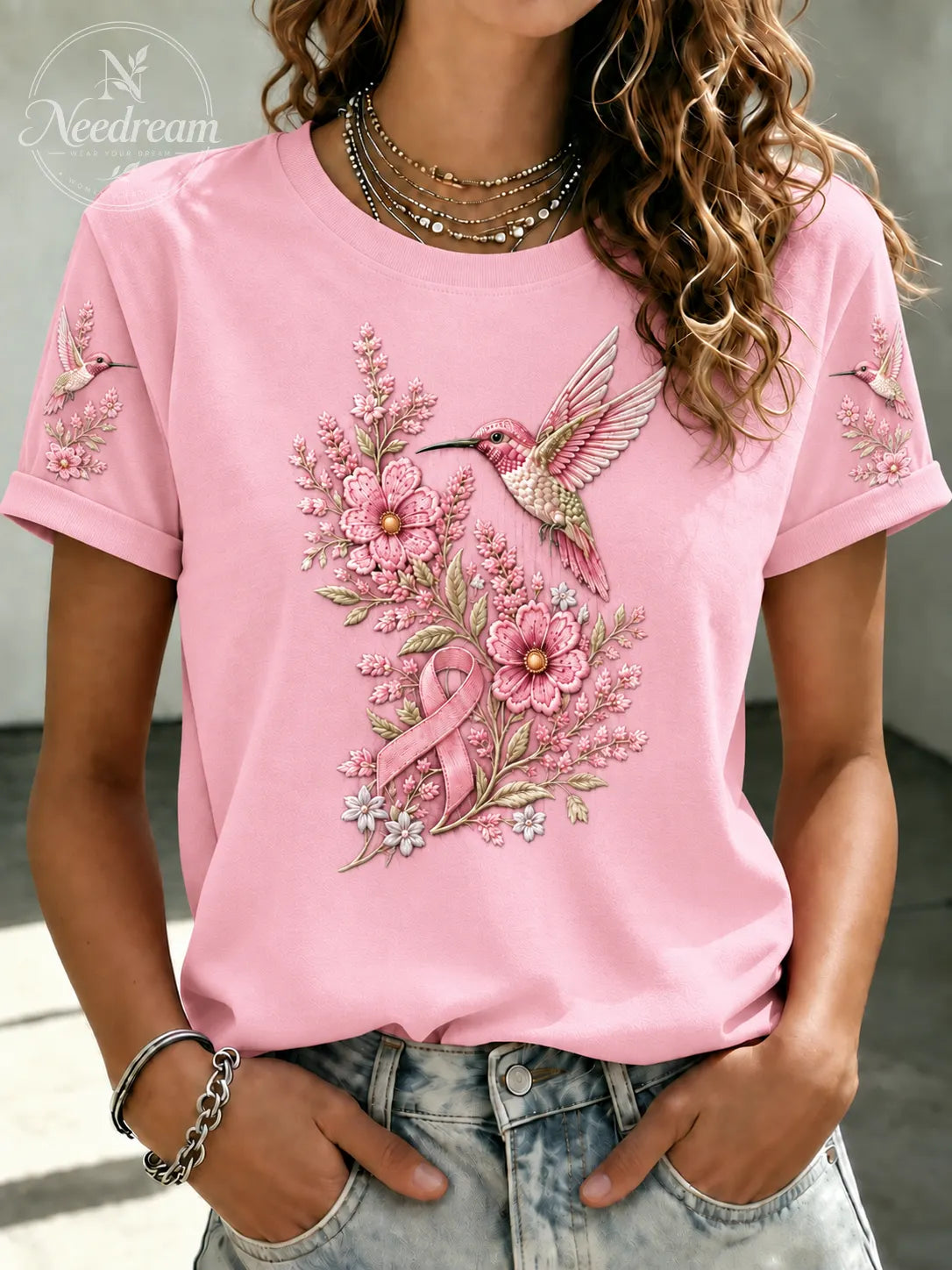 Women'S Breast Cancer Print Short-Sleeved T-Shirt